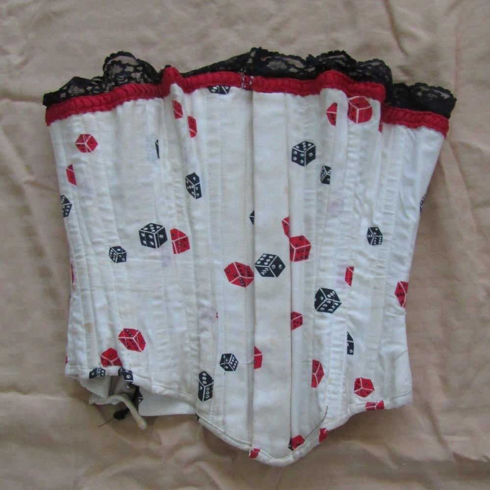 90's Vintage Dice Print Spiral Steel Boned Corset